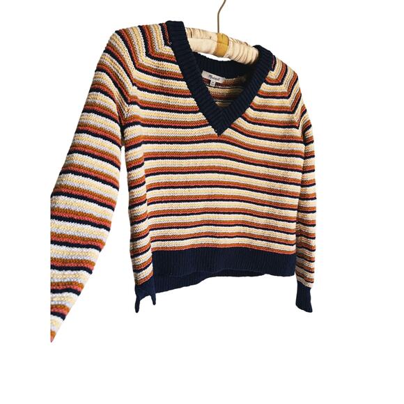 Madewell Arden V-Neck Crop Striped Pullover Sweater XXS Cozy Fall Preppy Twee - Picture 6 of 8